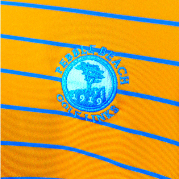 Fairway & Greene Tech Pebble Beach Men's XL Orange Blue Stripe Golf Shirt - Picture 3 of 6